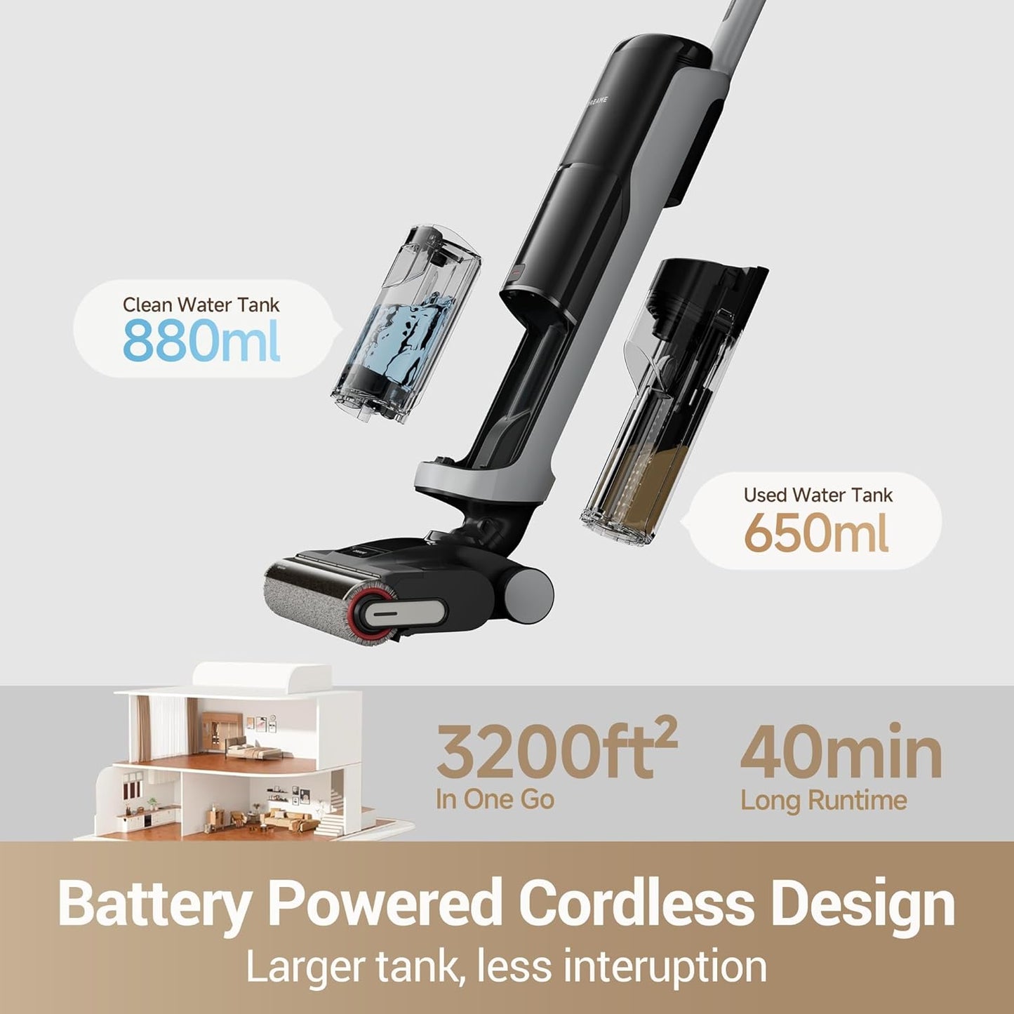 DREAME H14 Pro Wet Dry Vacuum Cleaner, 180° Lie-Flat Vacuum Mop, 140°F Washing and Fast Hot Air Drying, Powerful 18kPa Suction Floor Cleaner Machine, Easy GlideWheel Movement, Smart App Control