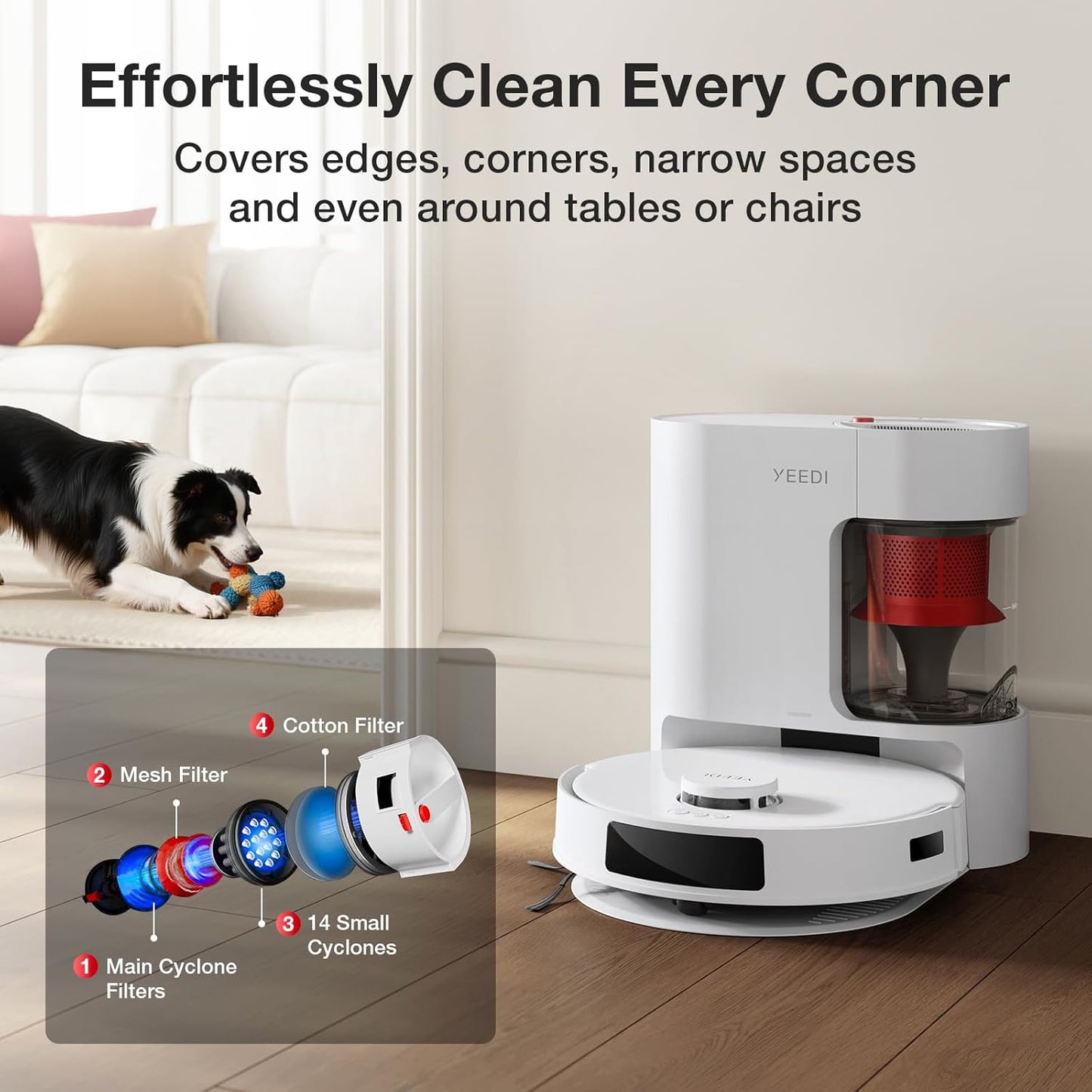 Yeedi C12 Plus Robot Vacuum & Mop, 8000Pa Powerful Suction, 7-Week Bagless Bin, PureCyclone & ZeroTangle Brush, Smart App Control, Auto-Charging, White