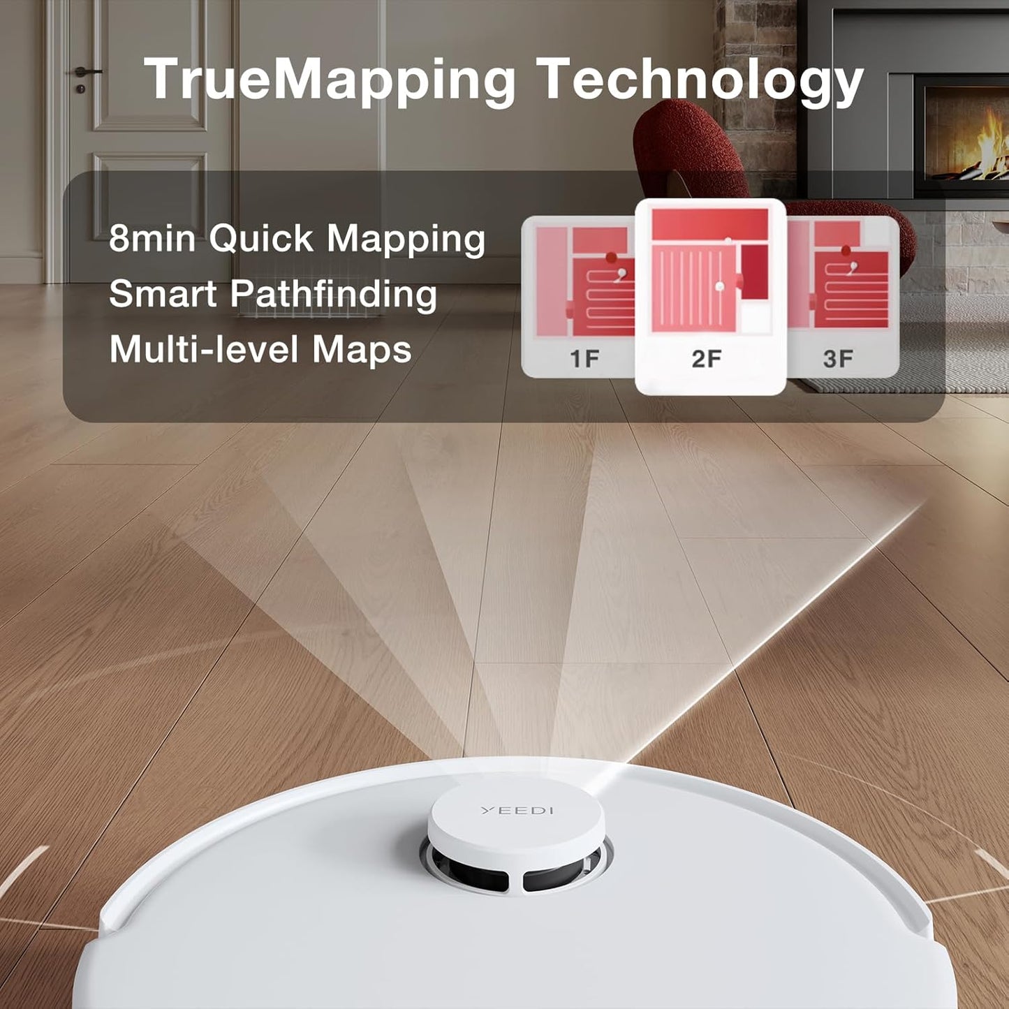 Yeedi C12 Plus Robot Vacuum & Mop, 8000Pa Powerful Suction, 7-Week Bagless Bin, PureCyclone & ZeroTangle Brush, Smart App Control, Auto-Charging, White